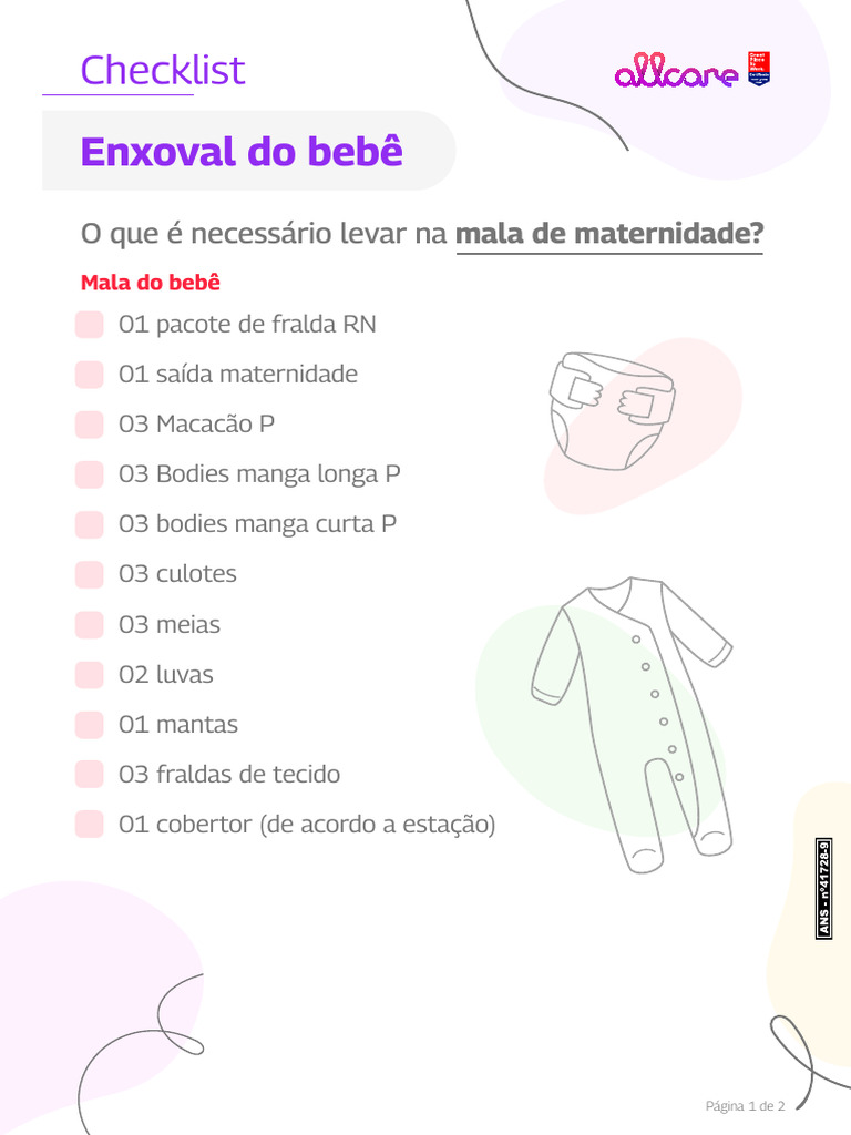 Curso Gestante Checklist Mala de Maternidade | PDF | Gastronomia ...