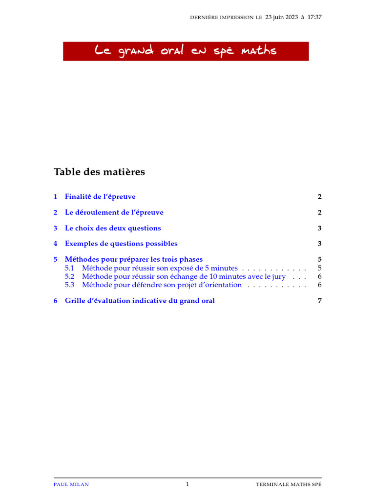 14 Grand Oral Maths | PDF
