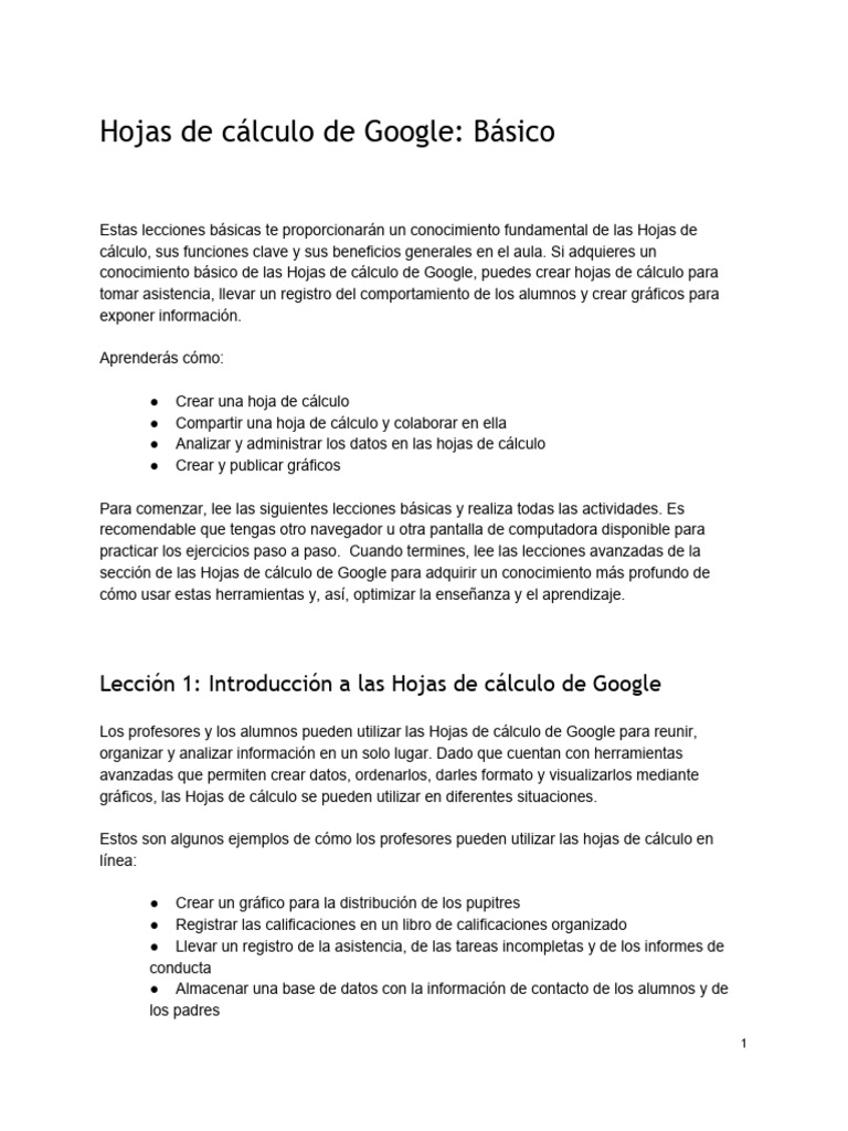 Tutorial google sheet 1 descargar gratis pdf hoja de c lculo