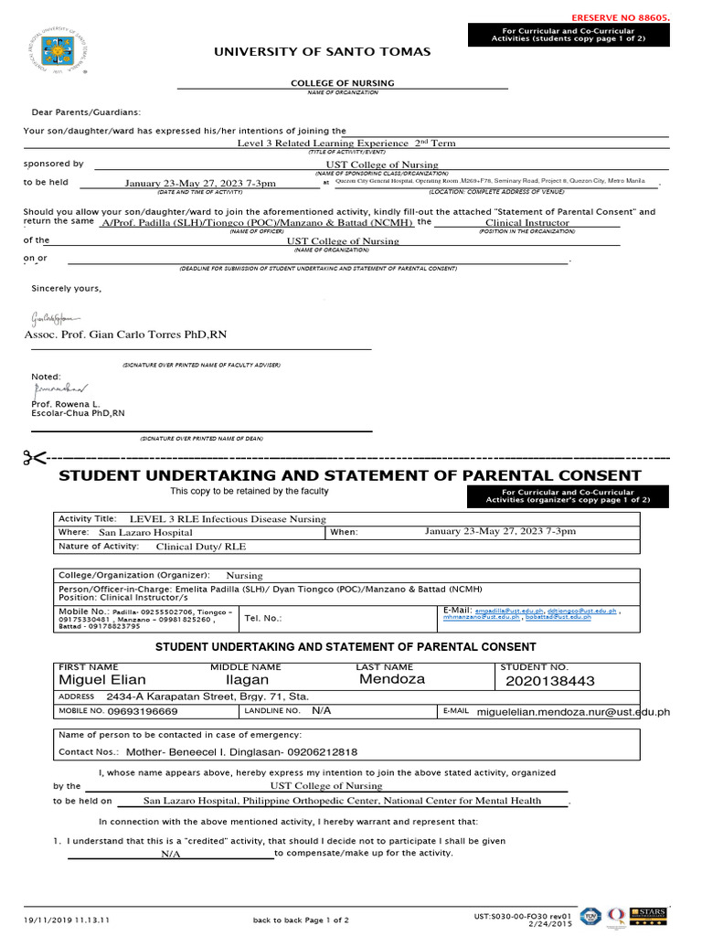 Parental Consent for Nursing RLE Activity | PDF | Clinical Medicine ...