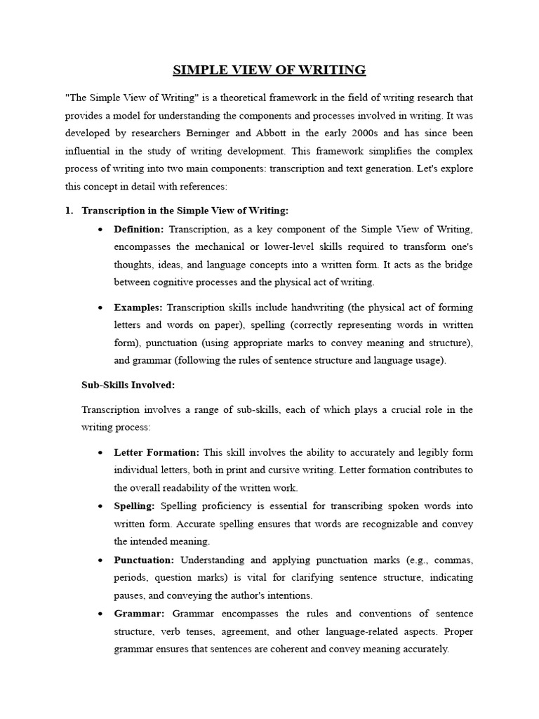 Simple View of Writing | PDF | Writing | Thought
