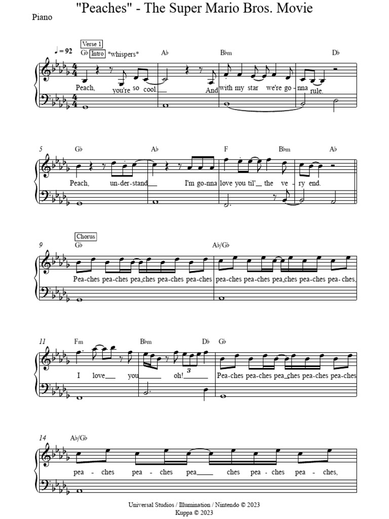 Peaches The Super Mario Bros (Easy Piano) PDF Nintendo Works