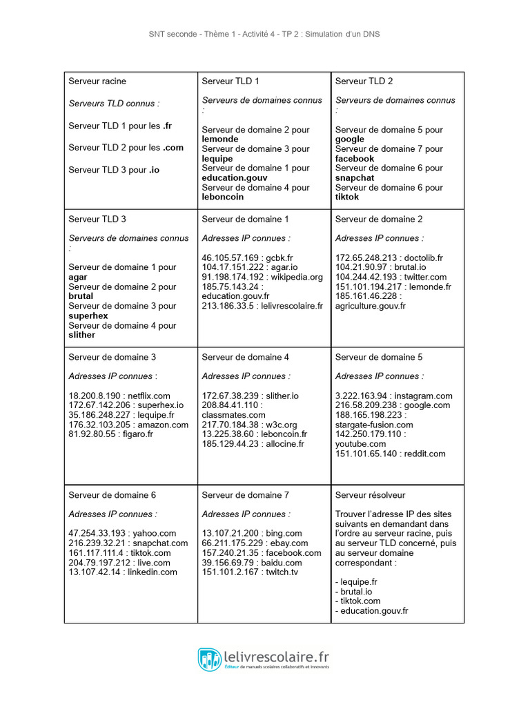 SNT2 Ch1 Act4 TP DNS | PDF