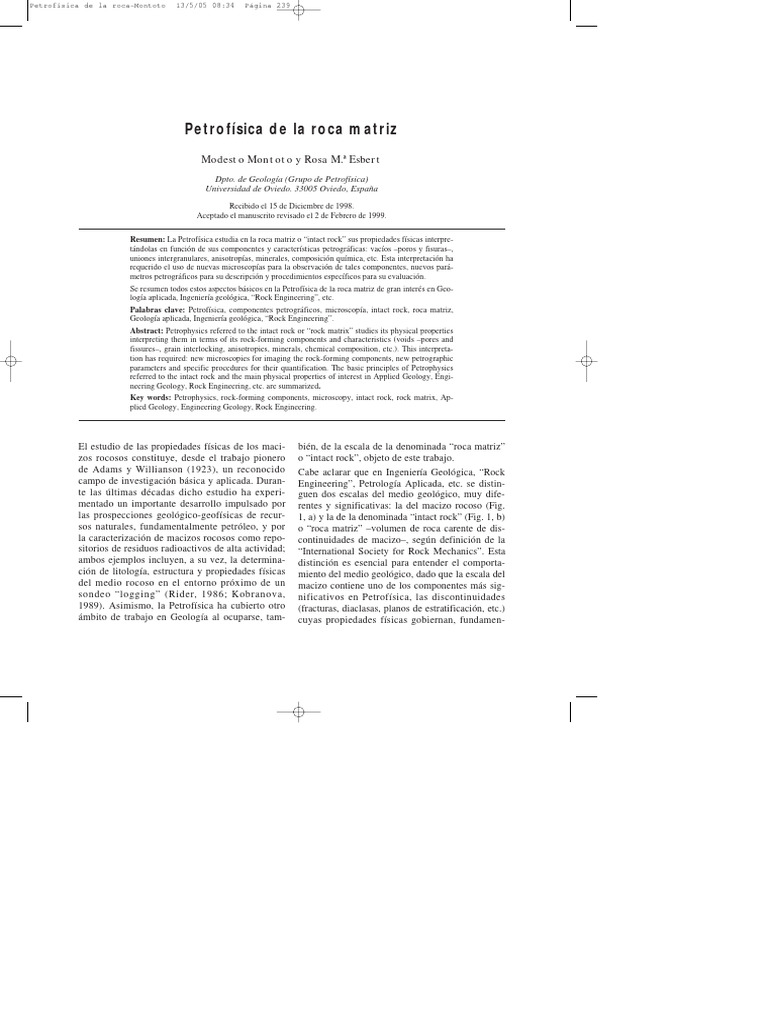 Petrofísica de la roca matriz: estudio y análisis | PDF | Roca ...