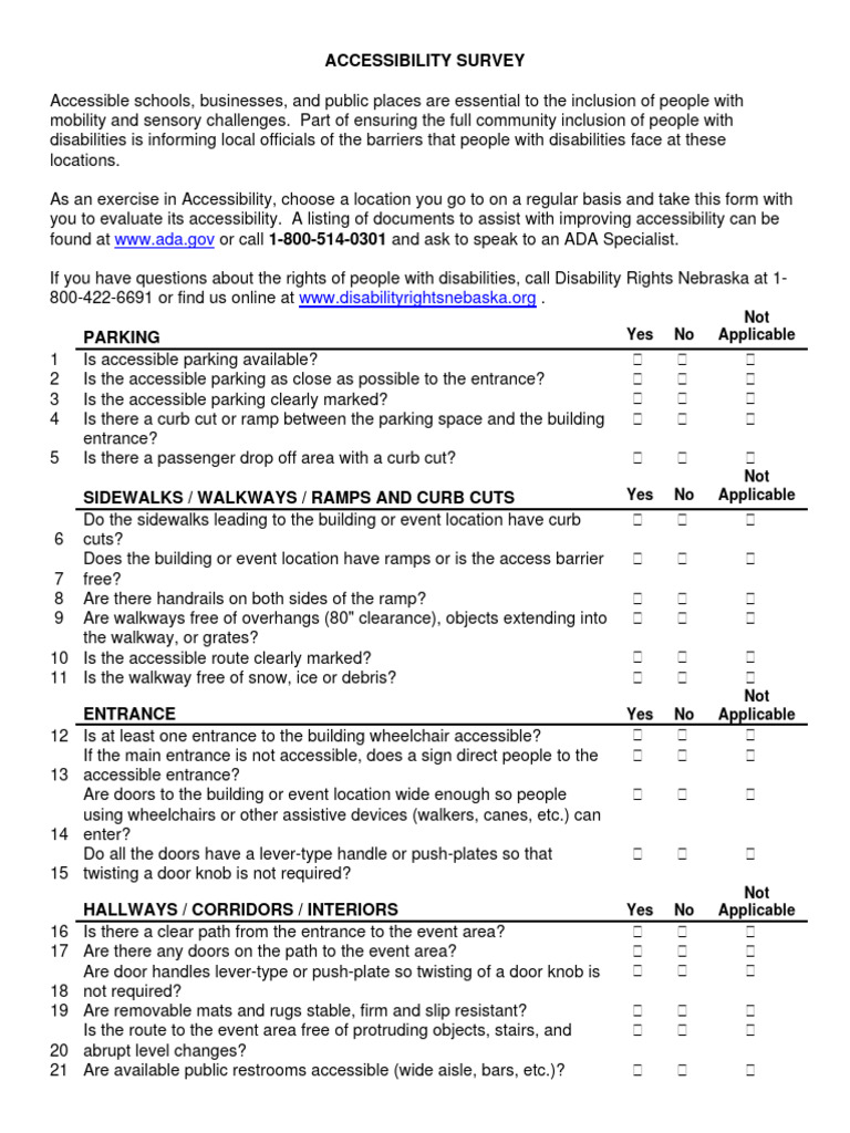 Accessibility Survey Checklist | PDF | Accessibility | Disability