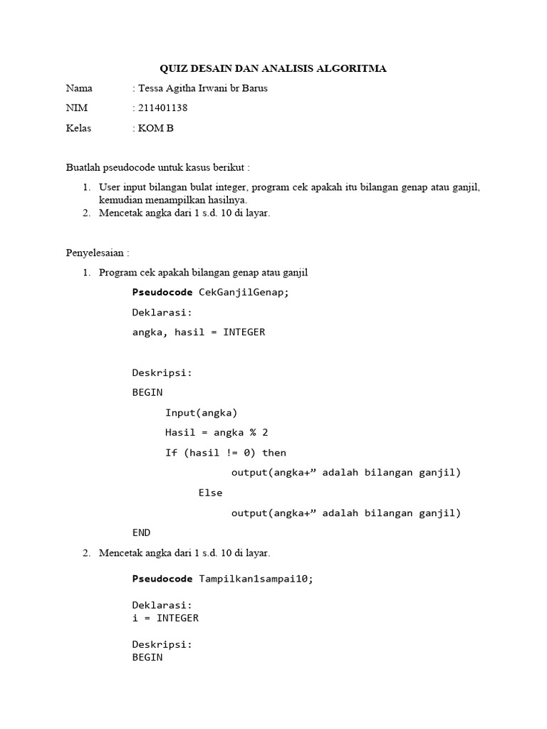 Quiz Desain Dan Analisis Algoritma | PDF