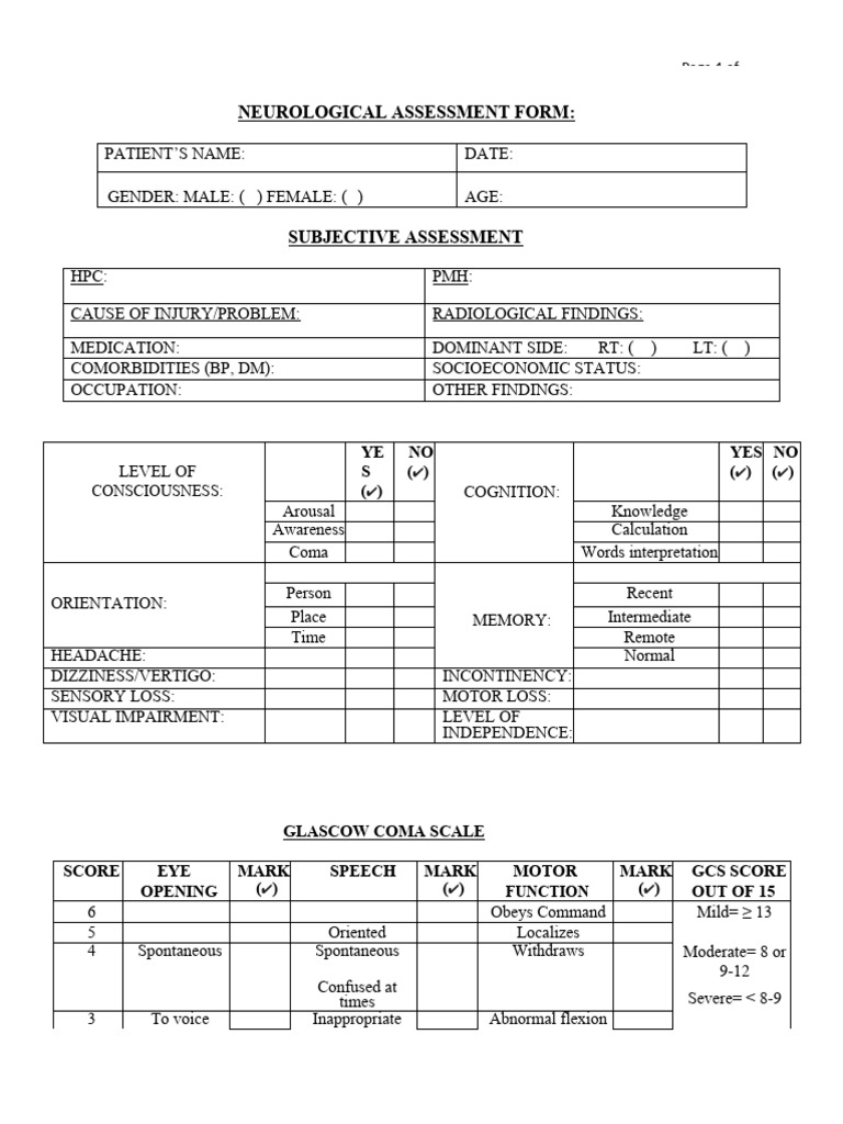 Neuro Assesment Form (Revised) | PDF | Anatomical Terms Of Motion ...