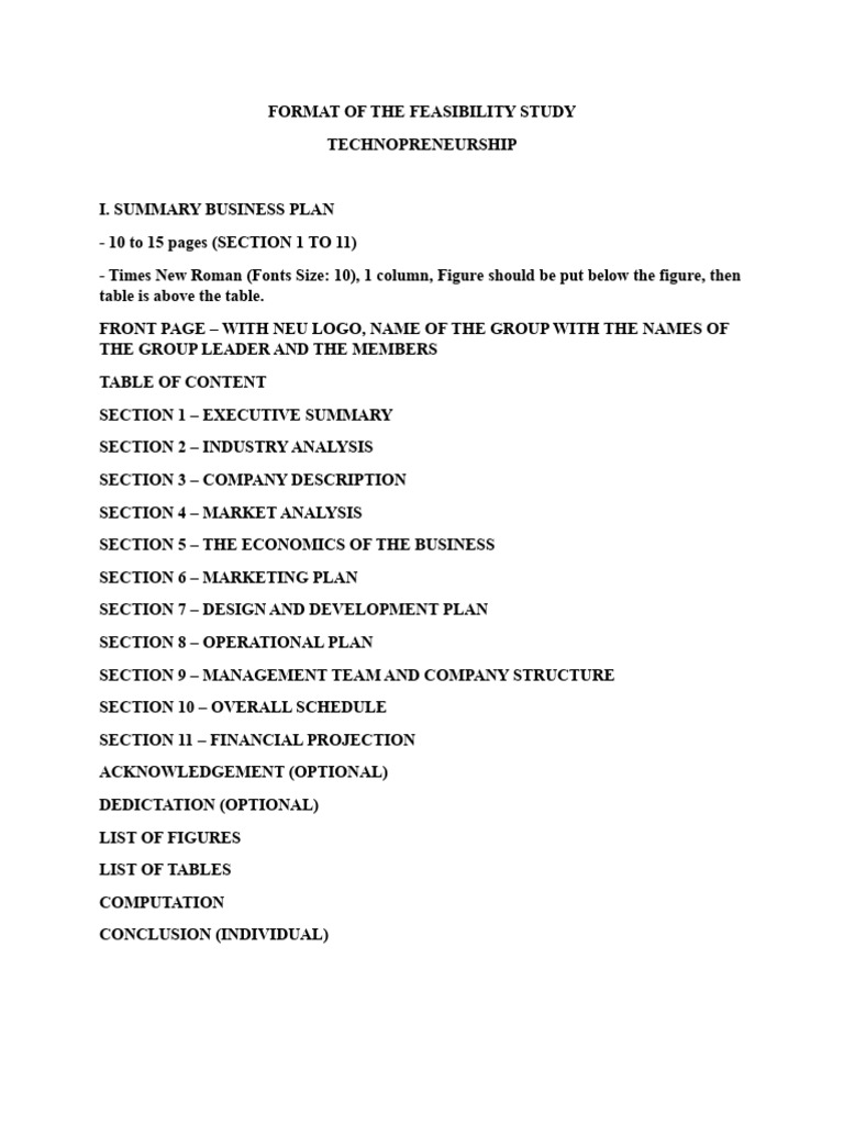 Feasibility Study Format Guide | PDF | Business