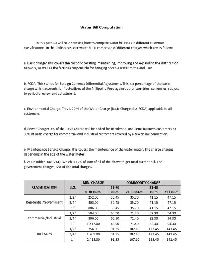 Water Bill Computation PDF