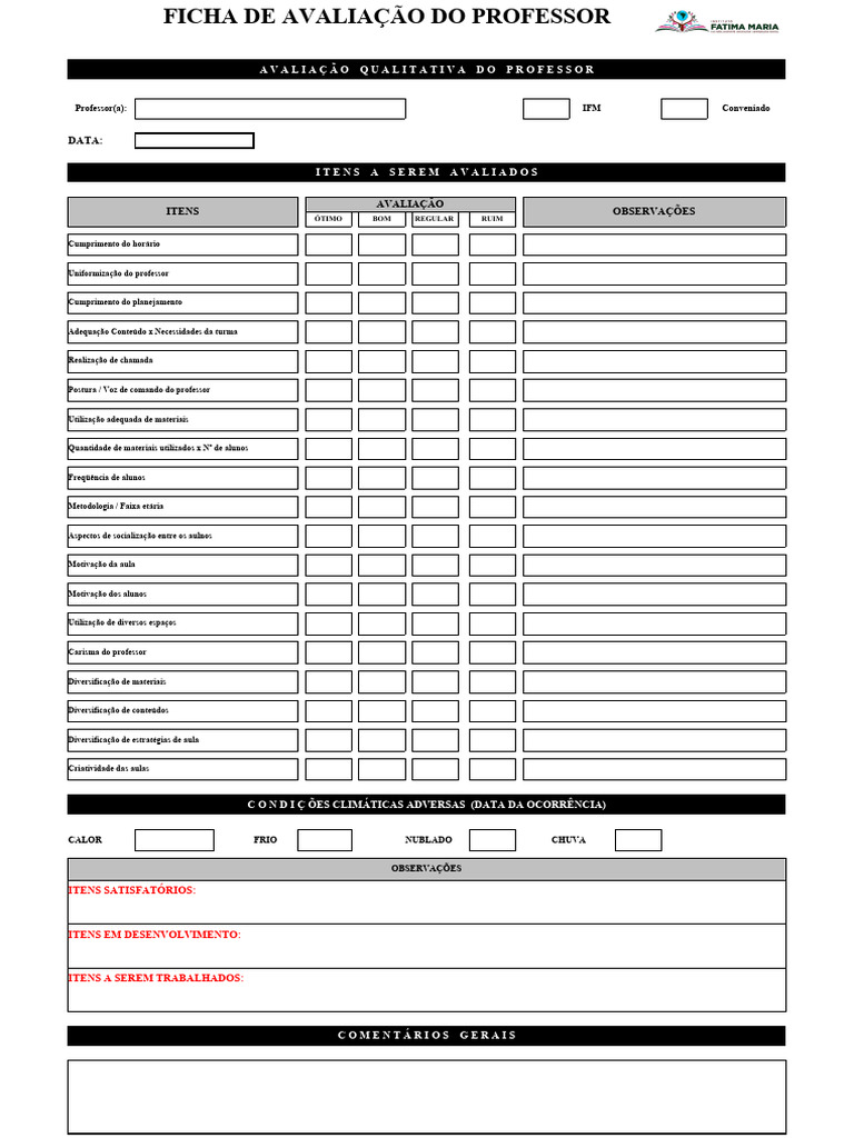 Ficha de Avaliação do Professor | PDF