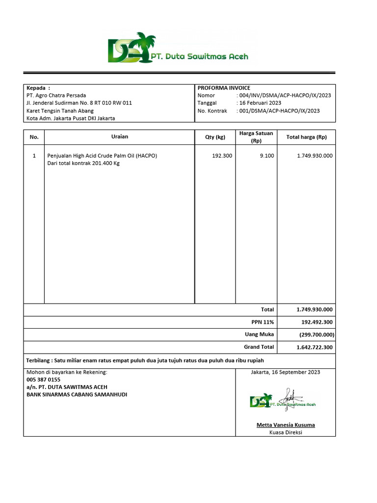 Proforma Invoice Penjualan HACPO | PDF