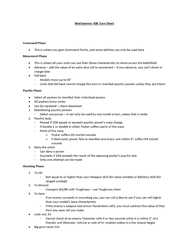9th Edition Turn Rules | PDF | Gaming