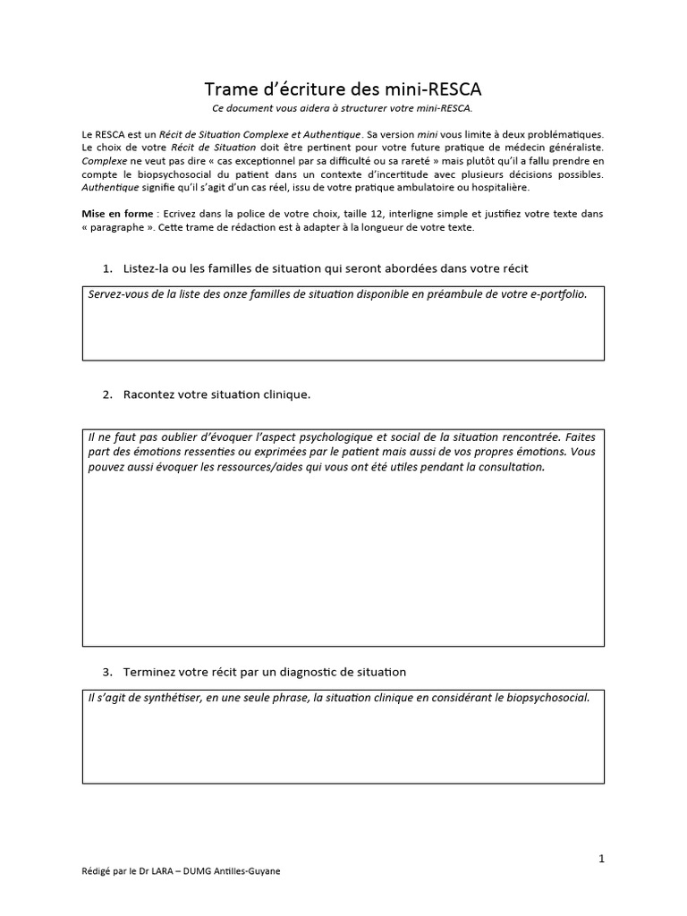 Guide de rédaction pour mini-RESCA | PDF | Développement personnel