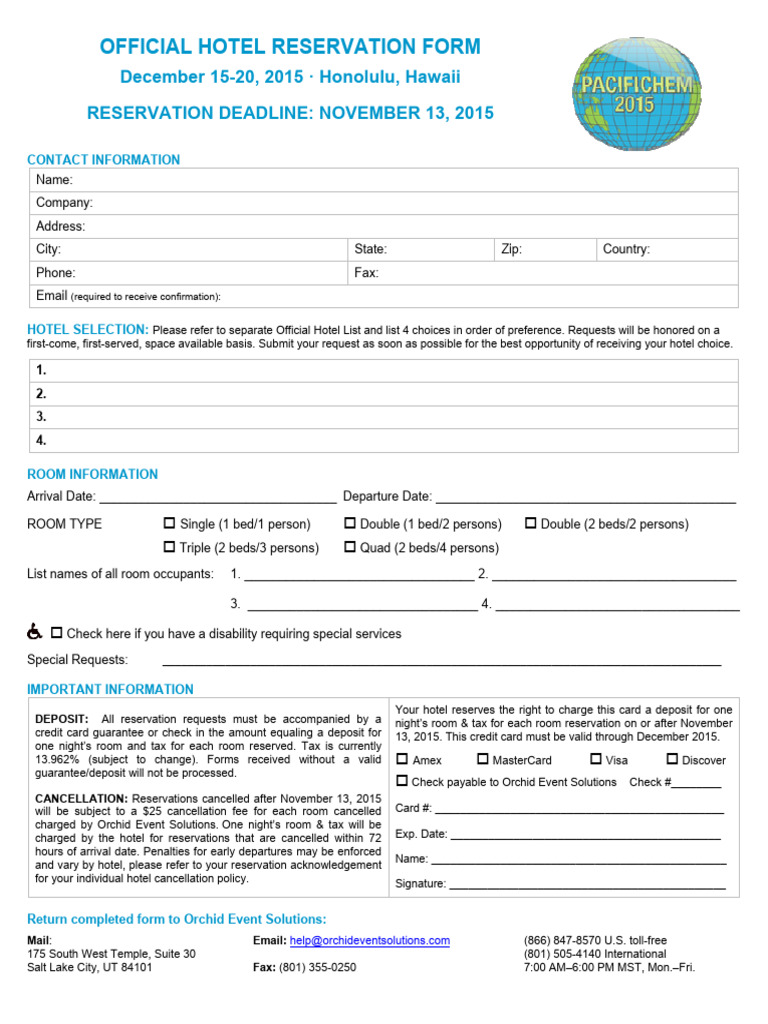 Hotel Reservation Form for Honolulu Event | PDF | Credit Card | Service ...