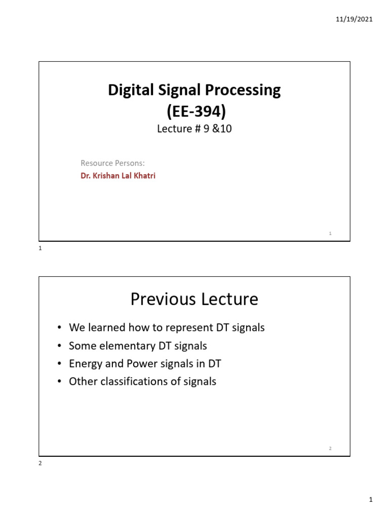 DSP W5 Handouts PDF Convolution Digital Signal Processing