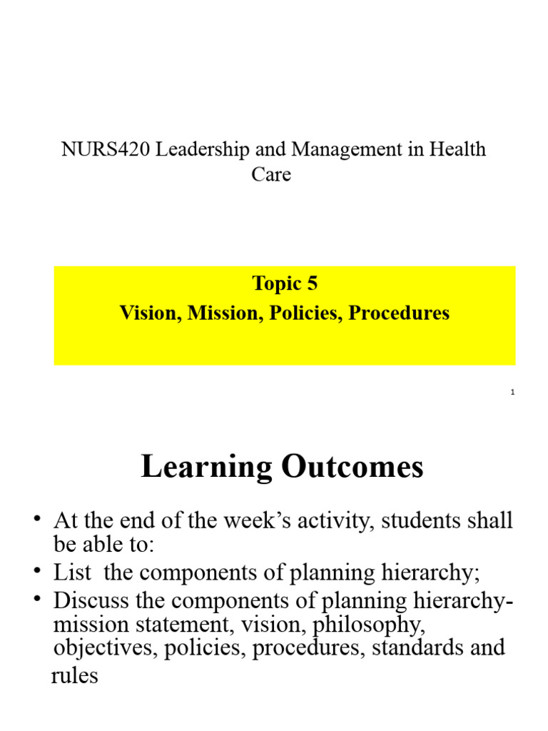 Topic 5-Strategic Plan Vision Mission | PDF | Strategic Planning | Goal