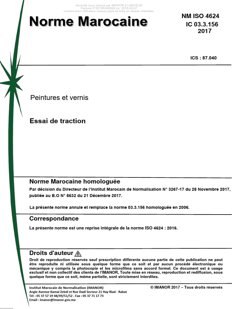 Norme NM ISO 4624 : Essai de traction | PDF | Organisation ...