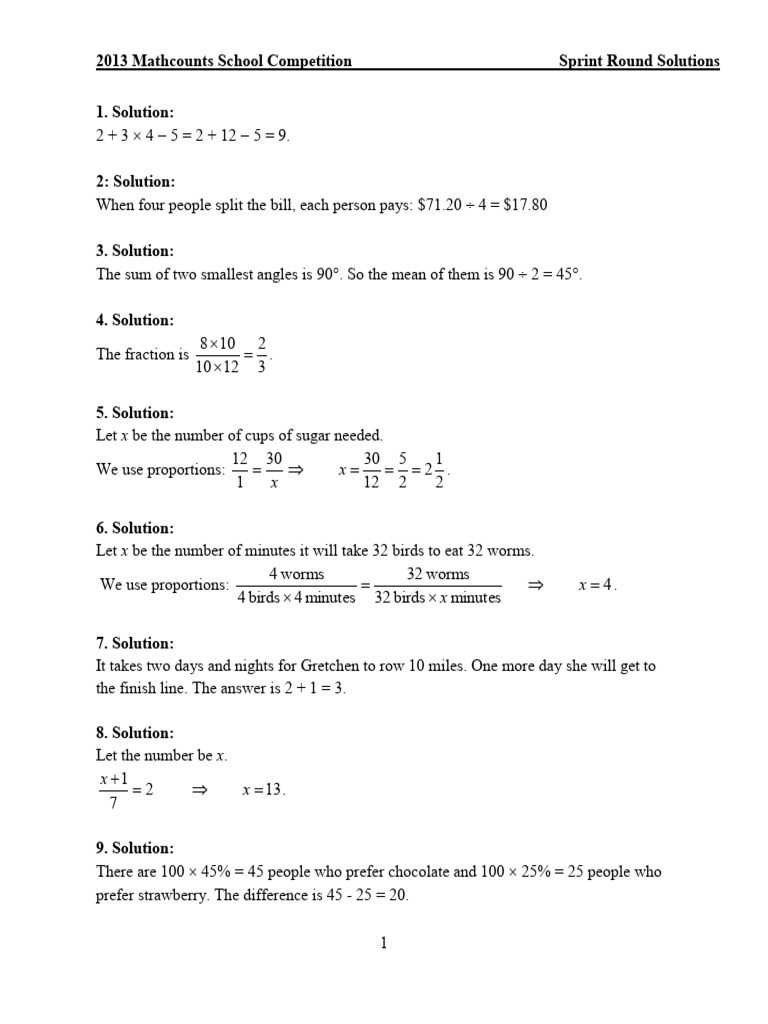 2013 Mathcounts School Solutions PDF Area Circle