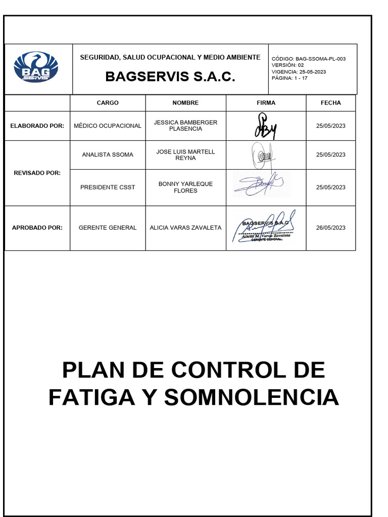Plan de Control de Fatiga y Somnolencia | PDF | Seguridad y salud ...