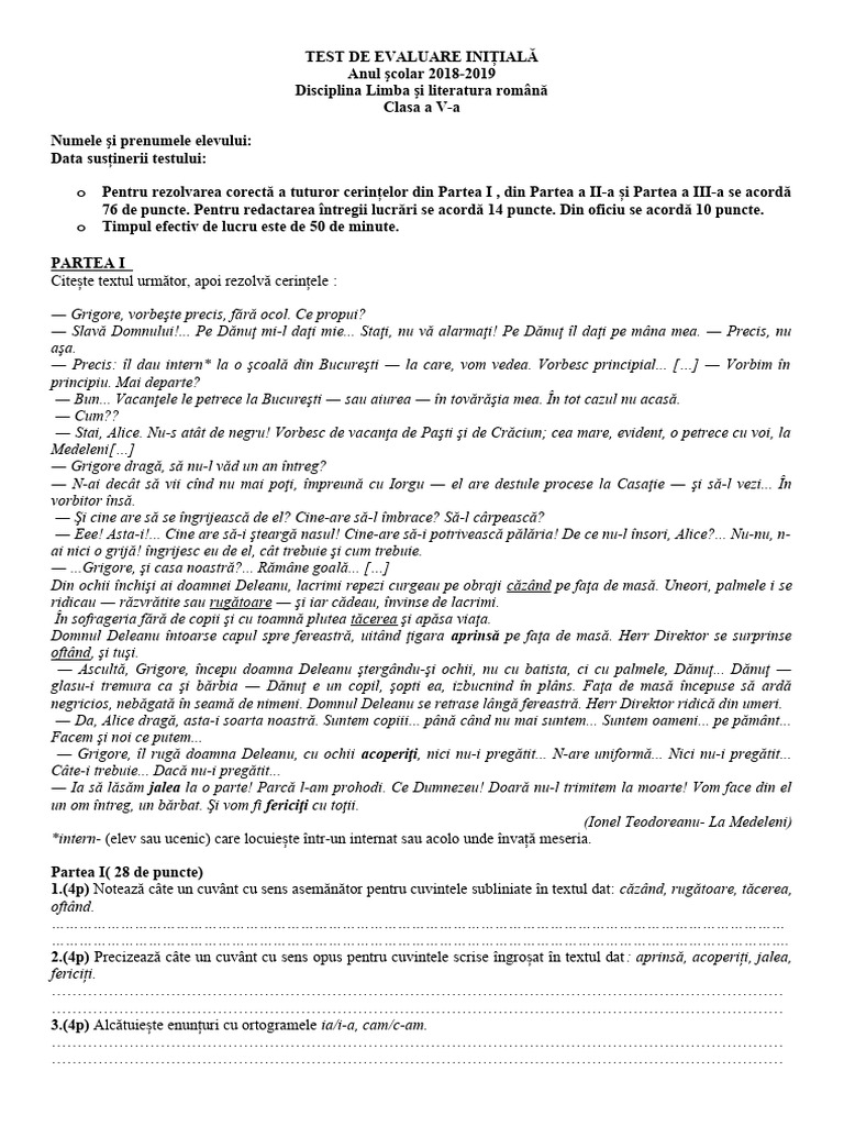 5.test de Evaluare Inițială | PDF