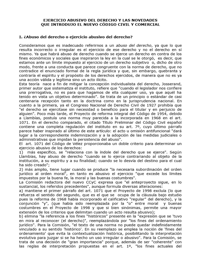 Abuso del Derecho en el Nuevo Código Civil | PDF | Moralidad | Caso de ley