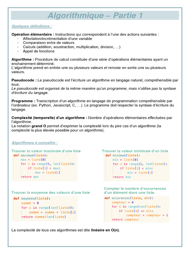 Introduction à l'algorithmique 1 | PDF