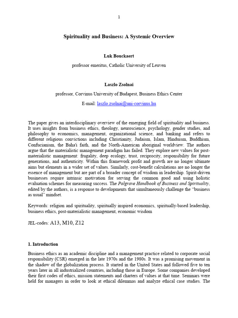 Spirituality's Role in Business Ethics | PDF | Spirituality | Religious ...