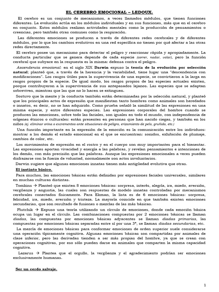 Unidad 6 - EL CEREBRO EMOCIONAL | PDF | Las emociones | Evolución