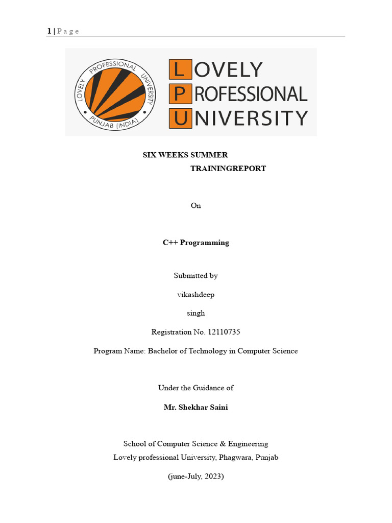 C++ Training Report for B.Tech Students | PDF | Python (Programming ...