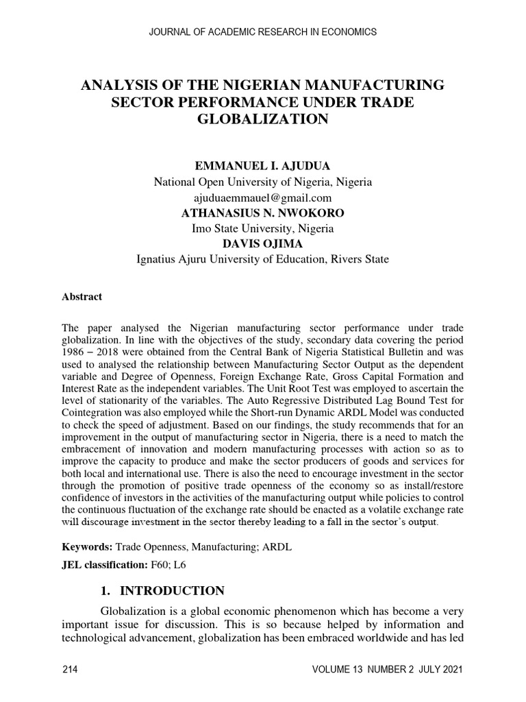 Nigeria's Manufacturing Sector and Trade Globalization | PDF | Social ...