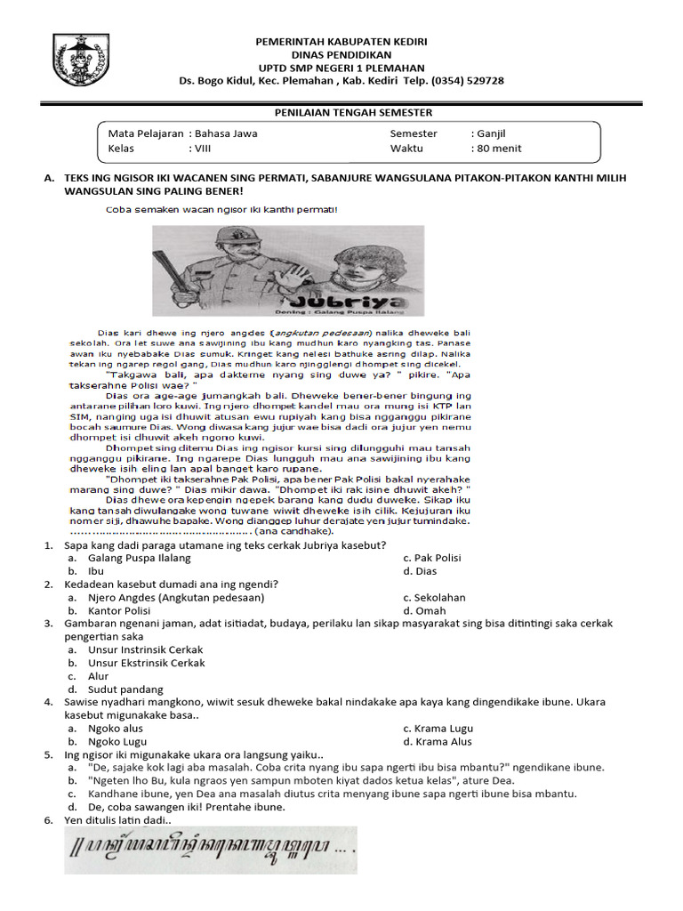PTS Bahasa Jawa Kelas 8 Ganjil | PDF