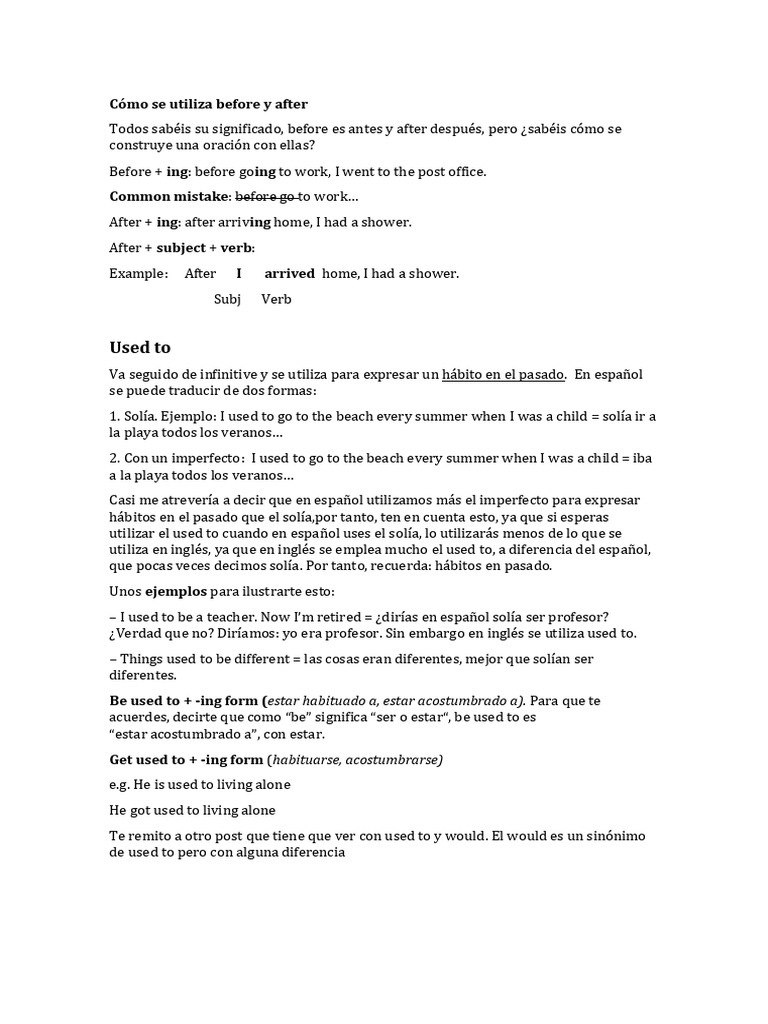 Cómo Se Utiliza Before y After | PDF