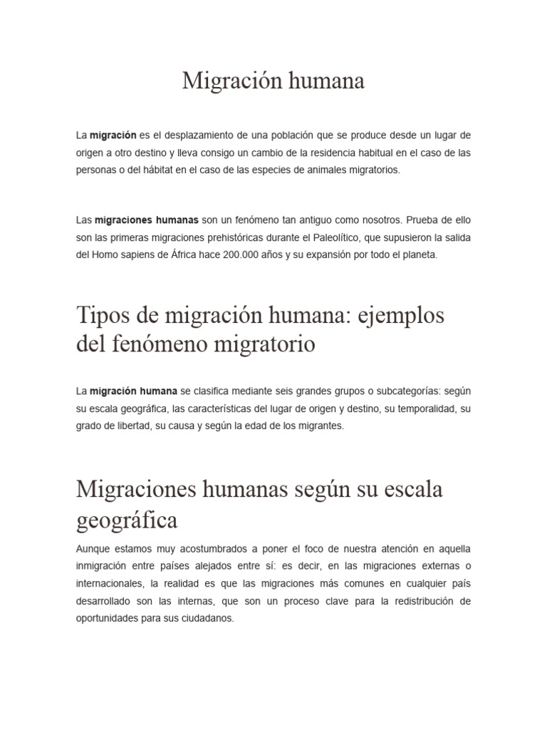 Tipos y características de la migración humana | PDF | Migración humana ...