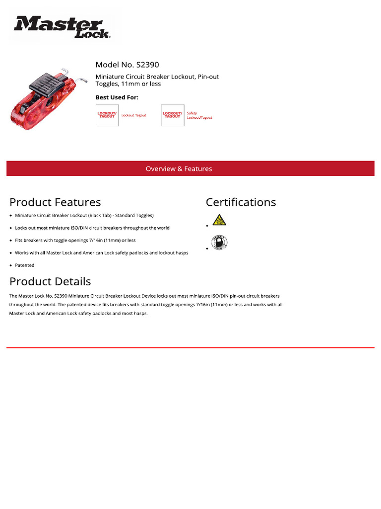 Masterlock Eu S2390 PDF