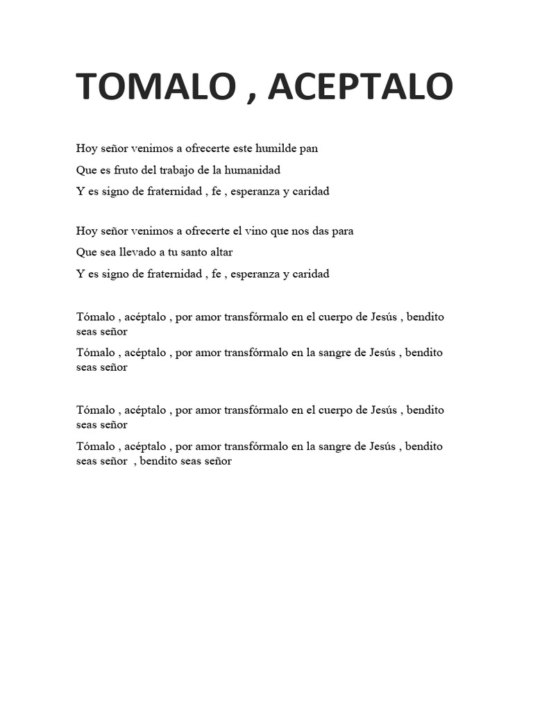 Tómalo, acéptalo: Letra y acordes | PDF | Religión y espiritualidad