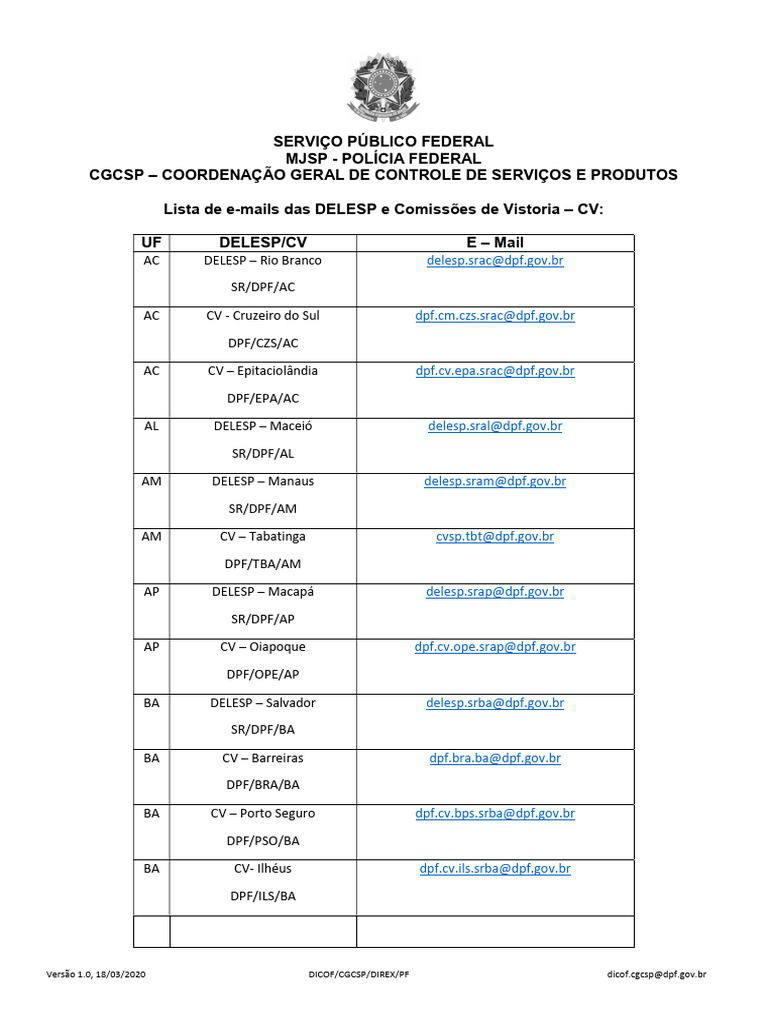 Contatos das DELESP e Comissões CV | PDF | Brasil | Polícia
