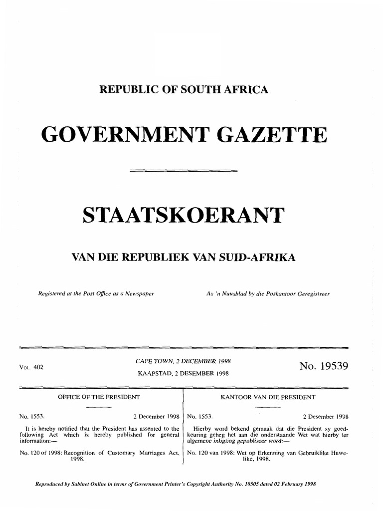 Recognition Of Customary Law Act