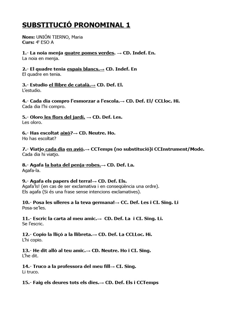 Substitució Pronominal 1 | PDF
