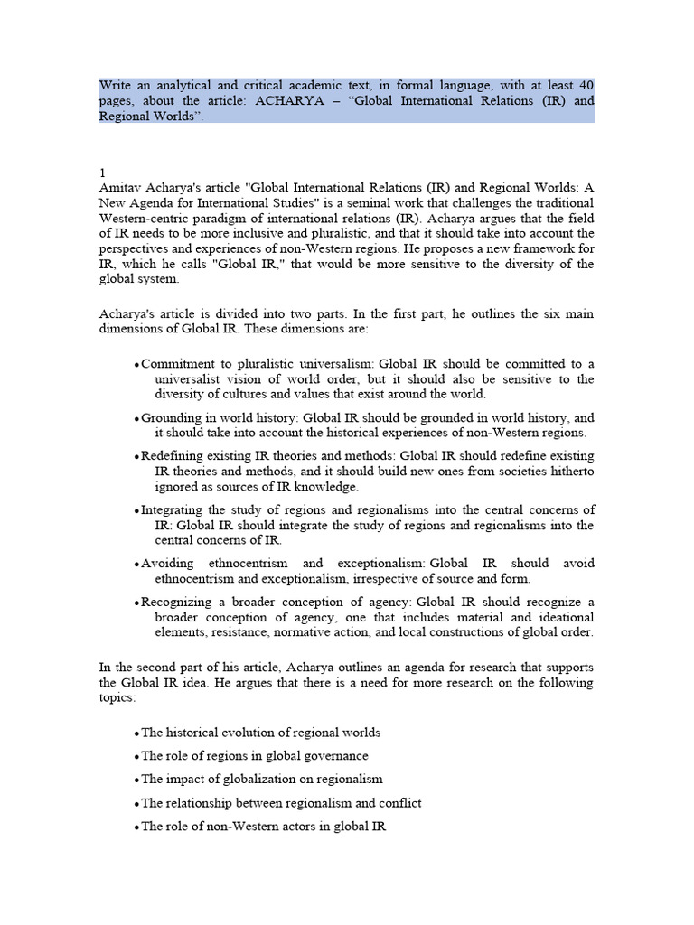 Global IR and Regional Perspectives | PDF | International Relations ...