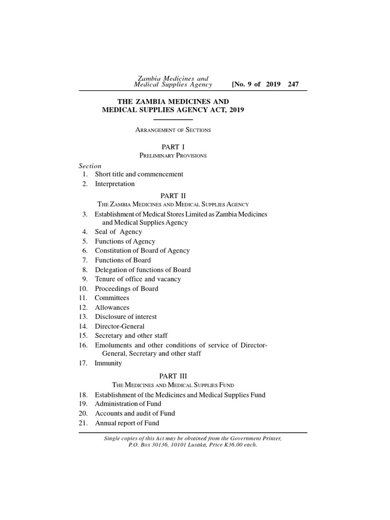 The Zambia Medicines and Medical Supplies Agency. Act No. 9 PDF