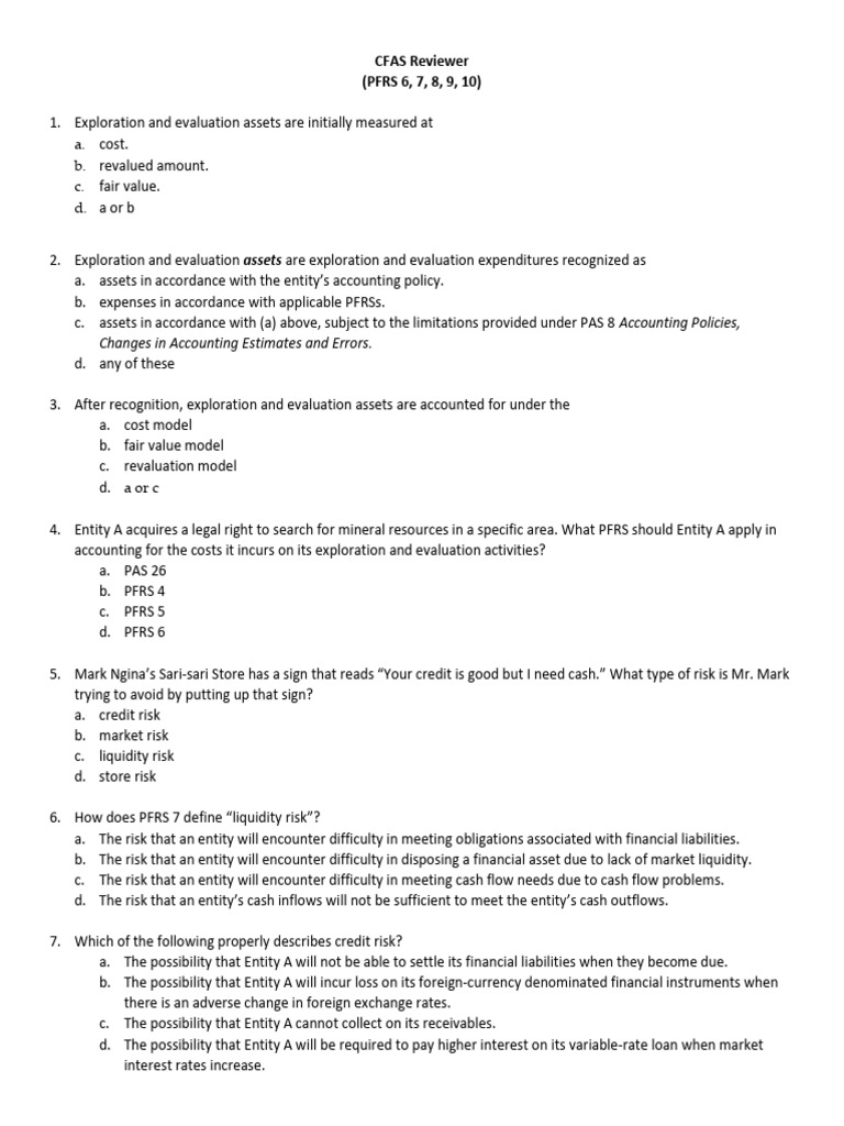 CFAS Reviewer - PFRS 678910 | PDF