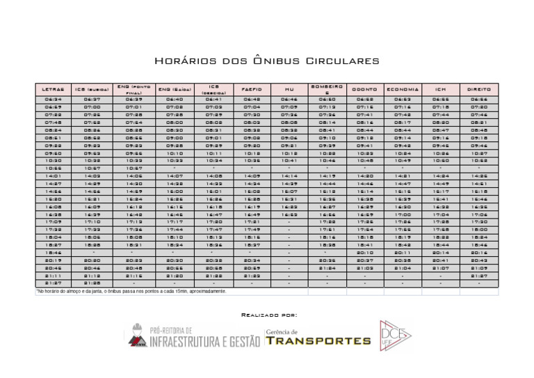 Horários de Ônibus Circulares | PDF