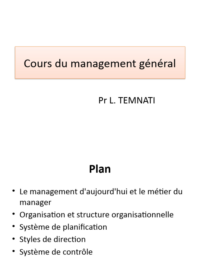 Cours de Management Général | PDF | Planification | Business