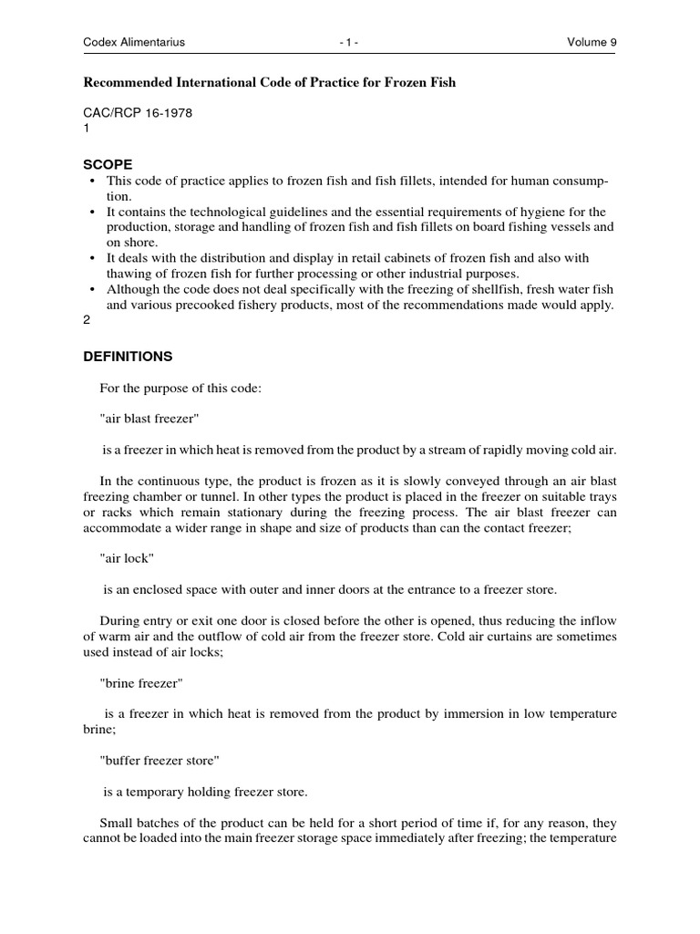 International Code for Frozen Fish | PDF | Refrigerator | Water
