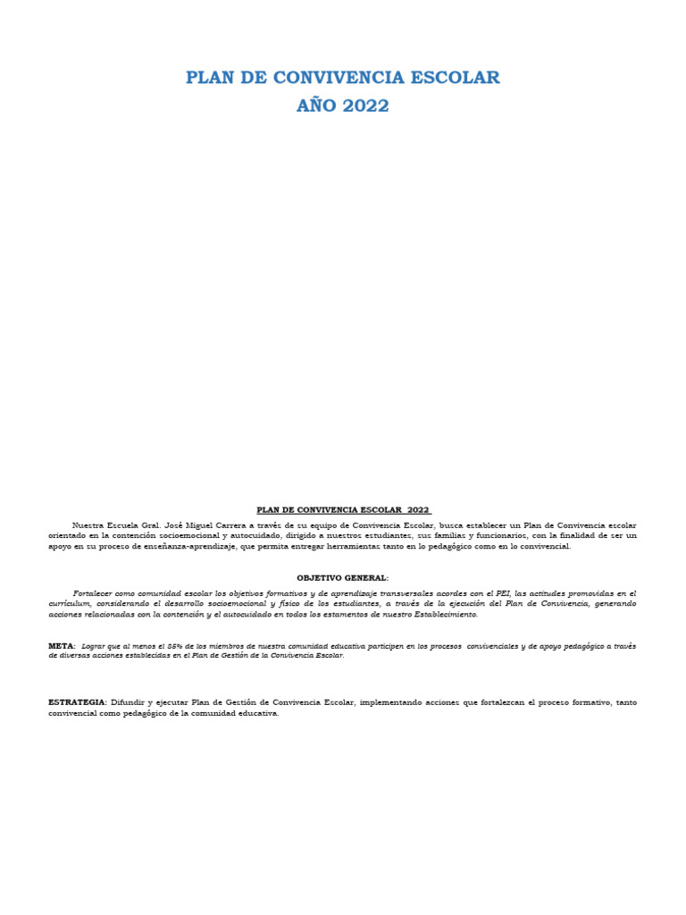 Plan de Convivencia Escolar 2022 | PDF | Evaluación | Sicología