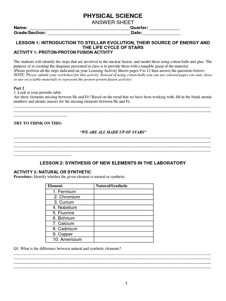 Answer Sheet Third Quarter Physical Science | PDF | Chemical Polarity ...