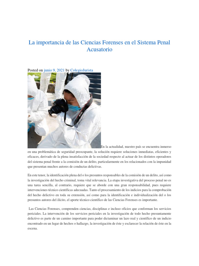 La Importancia De Las Ciencias Forenses En El Sistema Penal Acusatorio