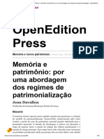 Memória e Patrimônio - Por Uma Abordagem Dos Regimes de Patrimonialização - Jean Davallon