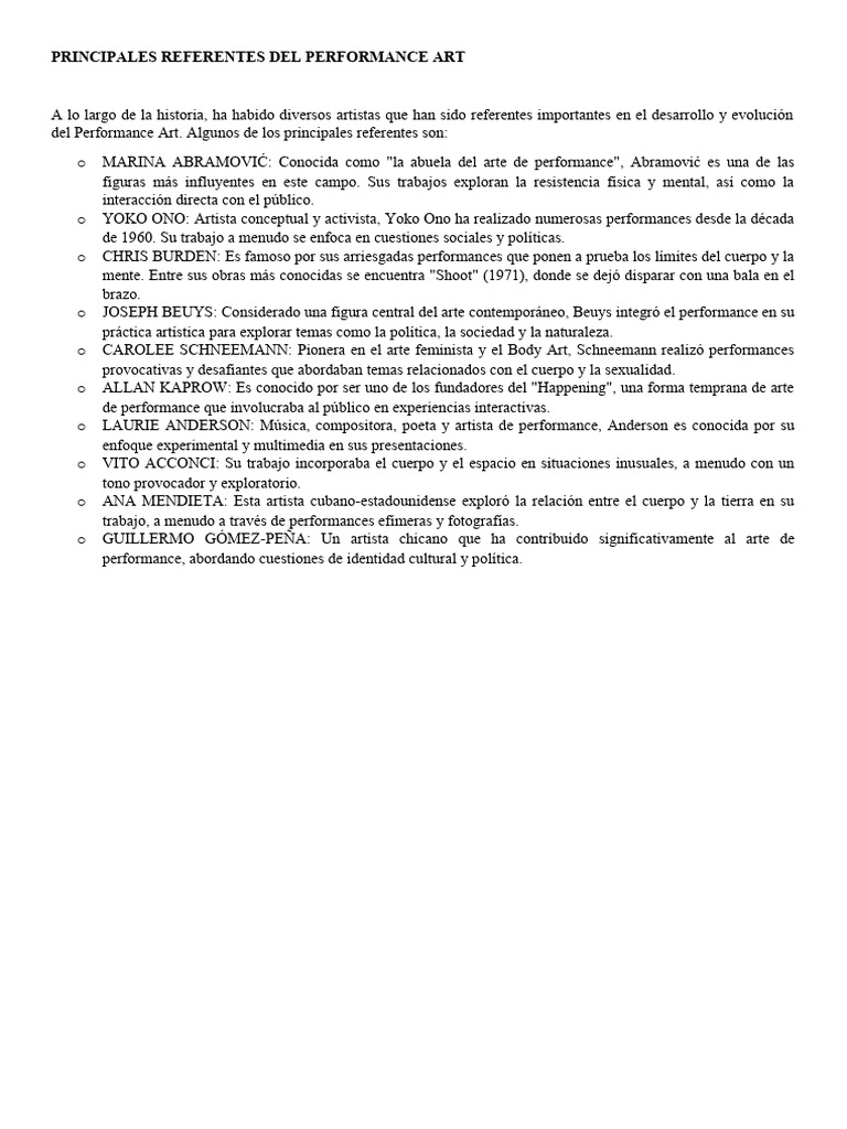 Referentes del Performance Art | PDF | Arte