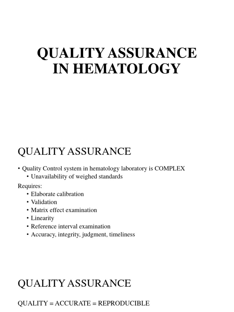 Hematology Quality Assurance Overview | PDF
